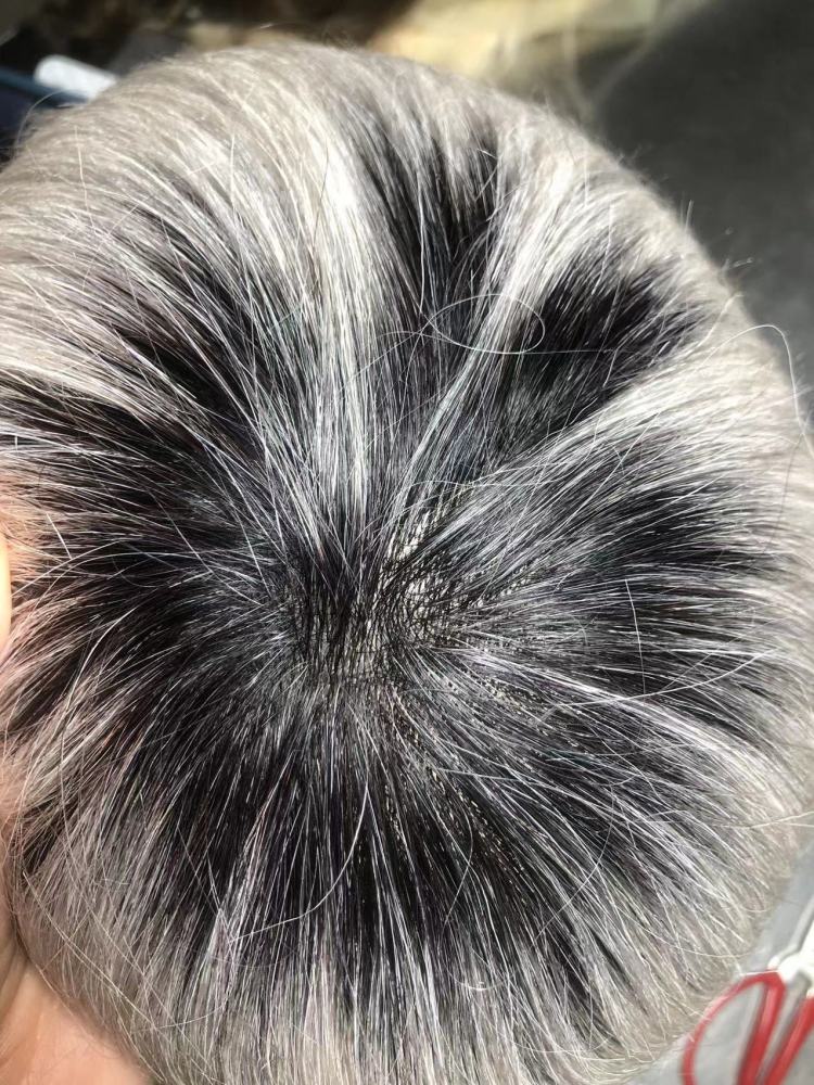 Blackgrey Mens toupee color 1BT BLACK and grey hair color human hair system for men