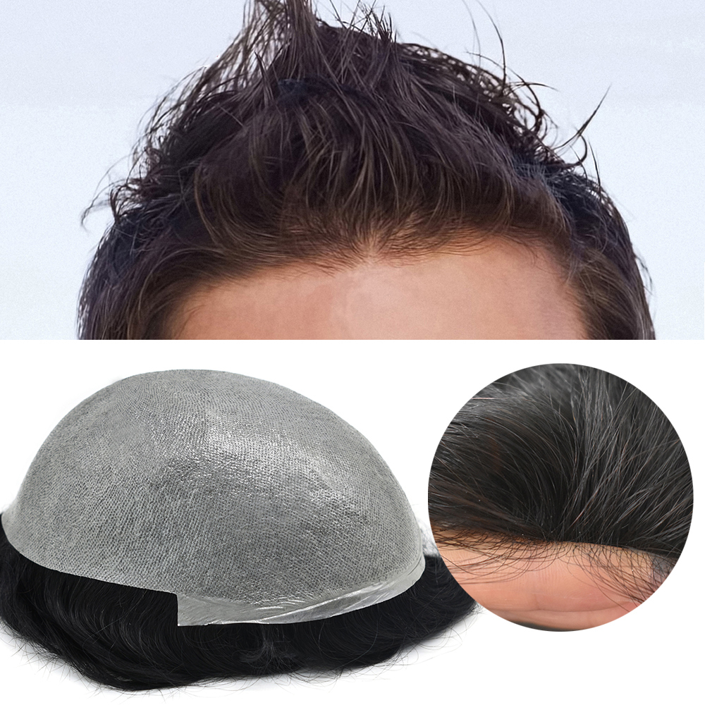 0.04-0.06 MM Thin Skin Malelionhair Reverse Spolit Mens Human Hair piece