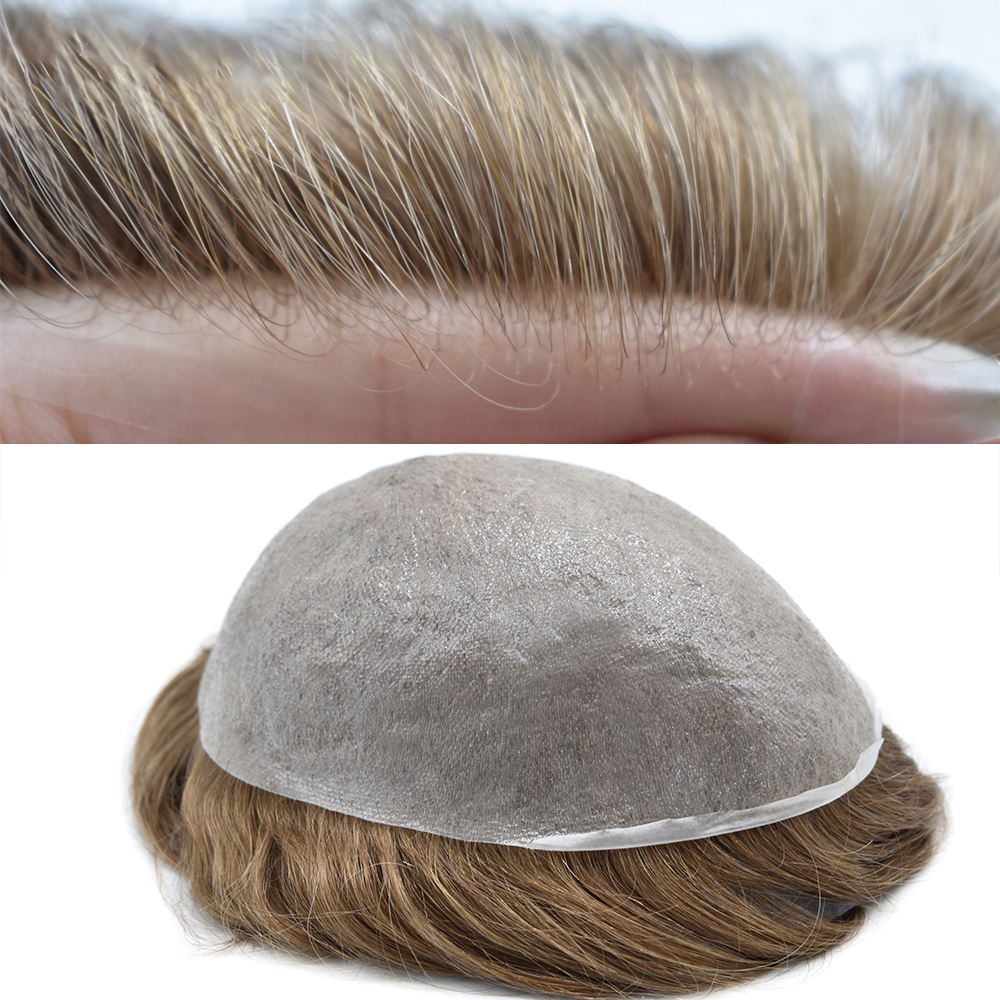 0.04-0.06 MM Thin Skin Malelionhair Reverse Spolit Mens Human Hair piece
