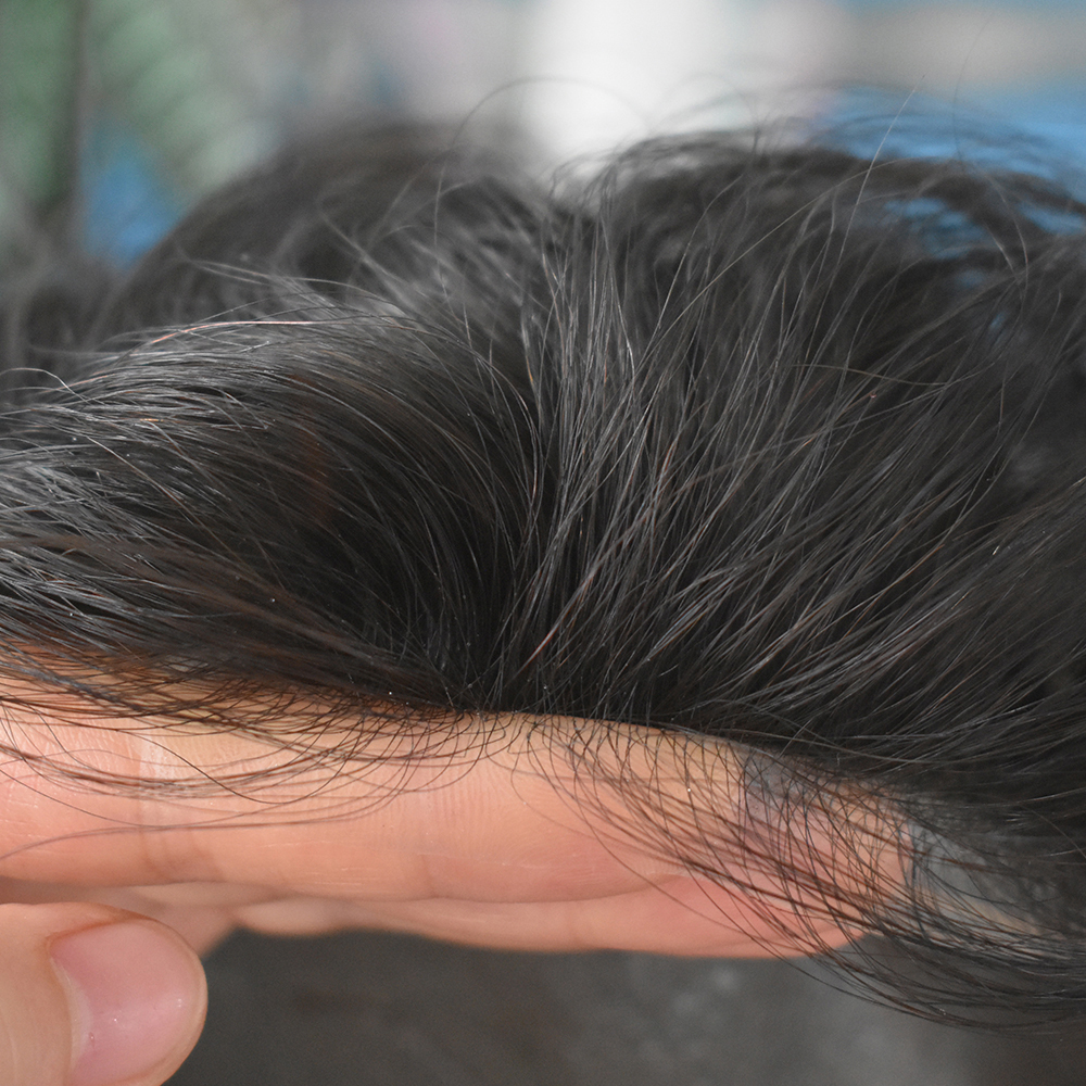 0.04-0.06 MM Thin Skin Malelionhair Reverse Spolit Mens Human Hair piece