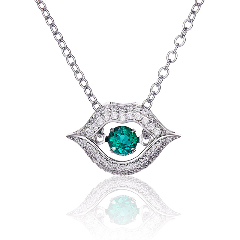 Women's Necklace Pendant 925% Sterling Silver Necklace 0.25CT Round Cultivated Emerald Simple Fashion High Jewelry