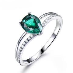 Green Emerald Gemstone Rings for Women 925 Sterling Silver Jewelry Romantic Classic Water Drop Ring Valentine's Day Gift