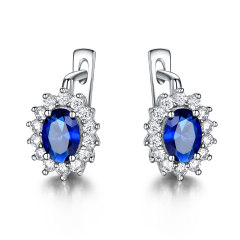 Solid 925 Sterling Silver Gemstone Clip Earrings for Women Blue Sapphire Fine Jewelry Wedding Engagement Valentine's Gift