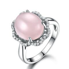 Natural Rose Quartz Rings Solid Real 925 Sterling Silver Jewelry Pink Gemstone Rings For Women Wedding Gifts Fine Jewelry