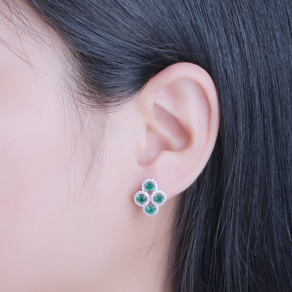 925 Sterling Silver Stud Earrings Created Emerald Sapphire Gemstone Earrings For Women Engagement Wedding Fine Jewelry