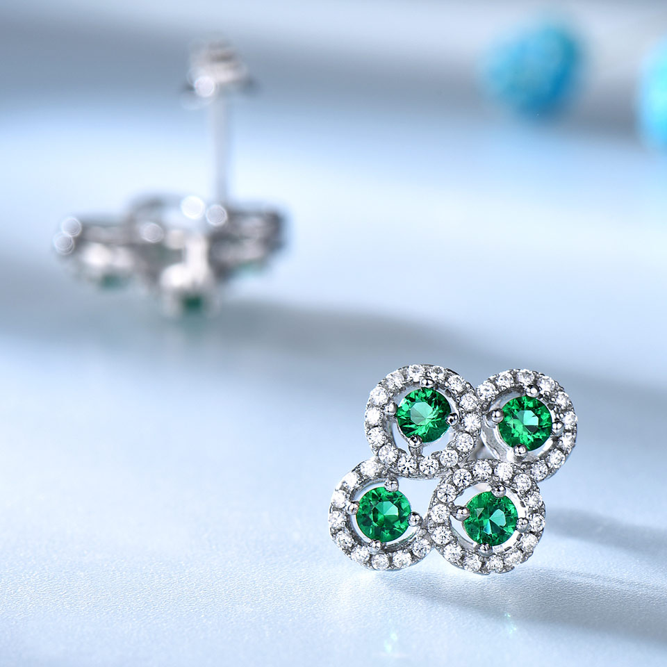 925 Sterling Silver Stud Earrings Created Emerald Sapphire Gemstone Earrings For Women Engagement Wedding Fine Jewelry