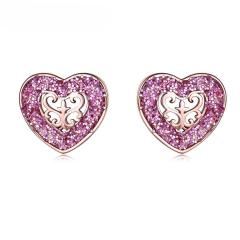 Solid 925 Sterling Silver Stud Earrings Glitter Heart Rose Gold Color Earrings For Women Romantic Gift Jewelry