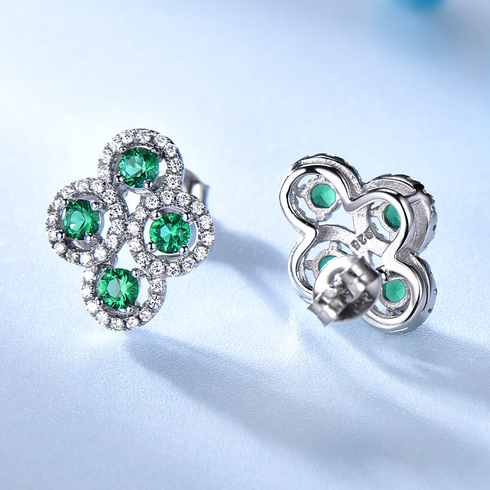 925 Sterling Silver Stud Earrings Created Emerald Sapphire Gemstone Earrings For Women Engagement Wedding Fine Jewelry