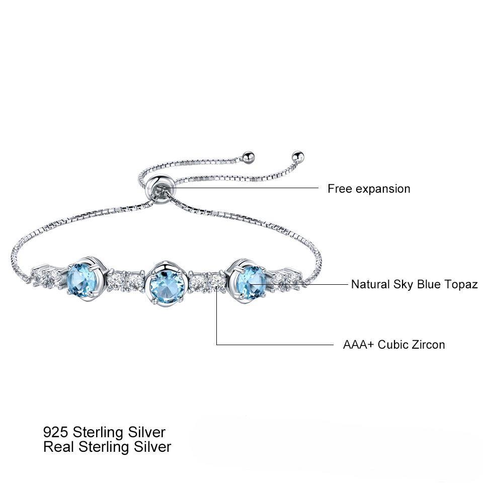 Natural Sky Blue Topaz Gemstone Bracelets & Bangles Luxury 925 Sterling Silver Bracelet For Women Gifts Free Expansion