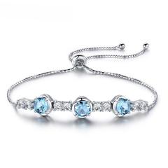 Natural Sky Blue Topaz Gemstone Bracelets &amp; Bangles Luxury 925 Sterling Silver Bracelet For Women Gifts Free Expansion