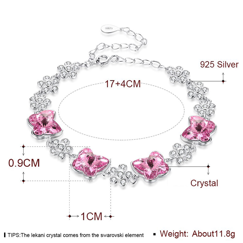 Real 925 Silver Flower Butterfly Crystal Bracelets Romantic Fine Jewelry For Women Festival Party Wedding Anniversary Gift