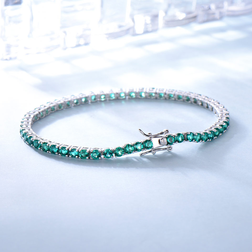 Luxury Created Nano Green Emerald Gemstone Tennis Bracelet Real 925 Sterling Silver Bracelets & Bangles Romantic For Women Gifts