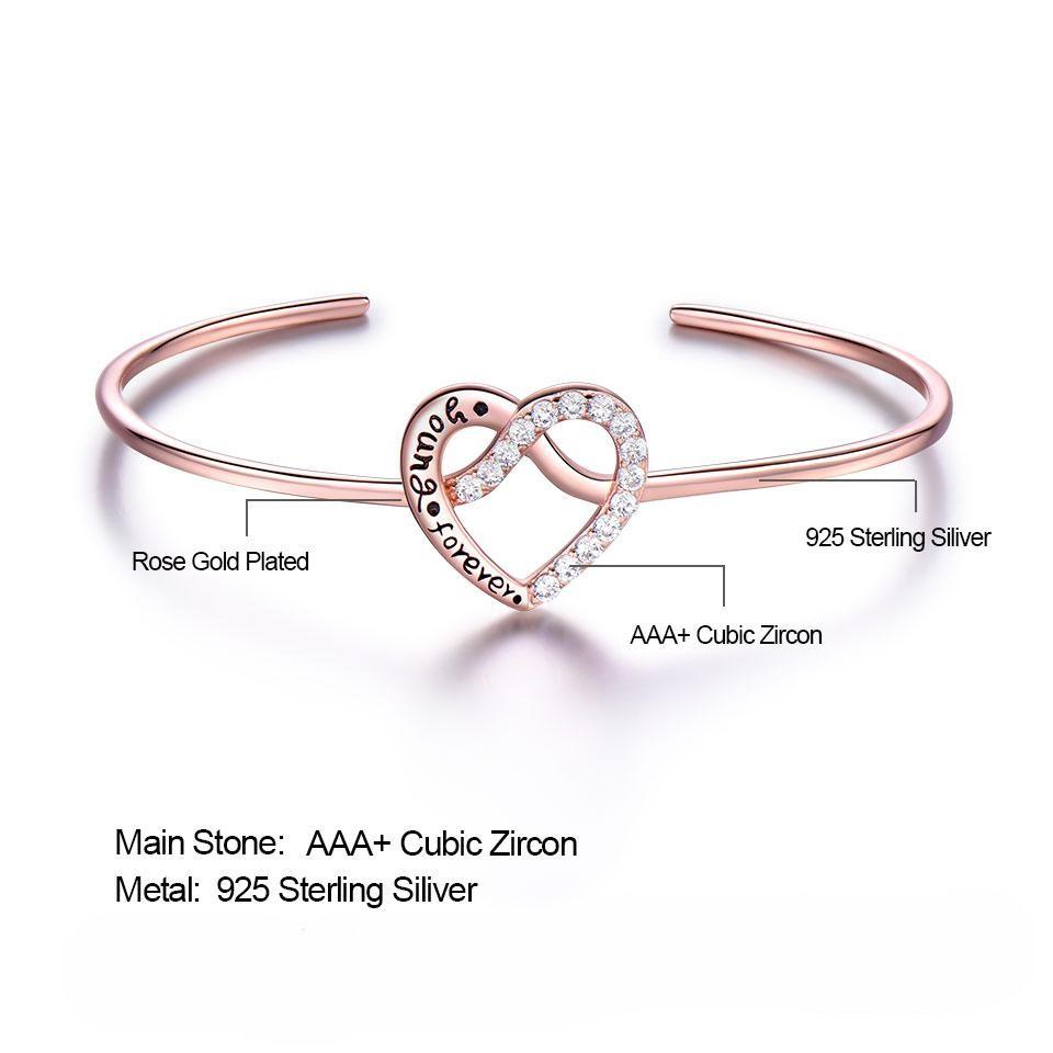 925 Sterling silver Young Forever Fashion Rose Color paved Heart Bracelets for Women Romantic Anniversary Jewelry