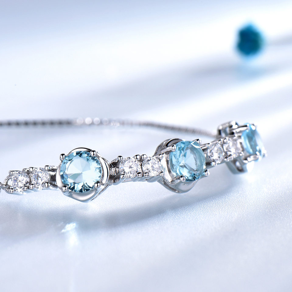 Natural Sky Blue Topaz Gemstone Bracelets & Bangles Luxury 925 Sterling Silver Bracelet For Women Gifts Free Expansion