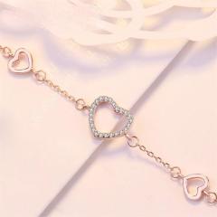 Romantic Heart Shape Zircon Bracelets & Bangles Real 925 Sterling Silver Charm Bracelets For Women Fine Jewelry