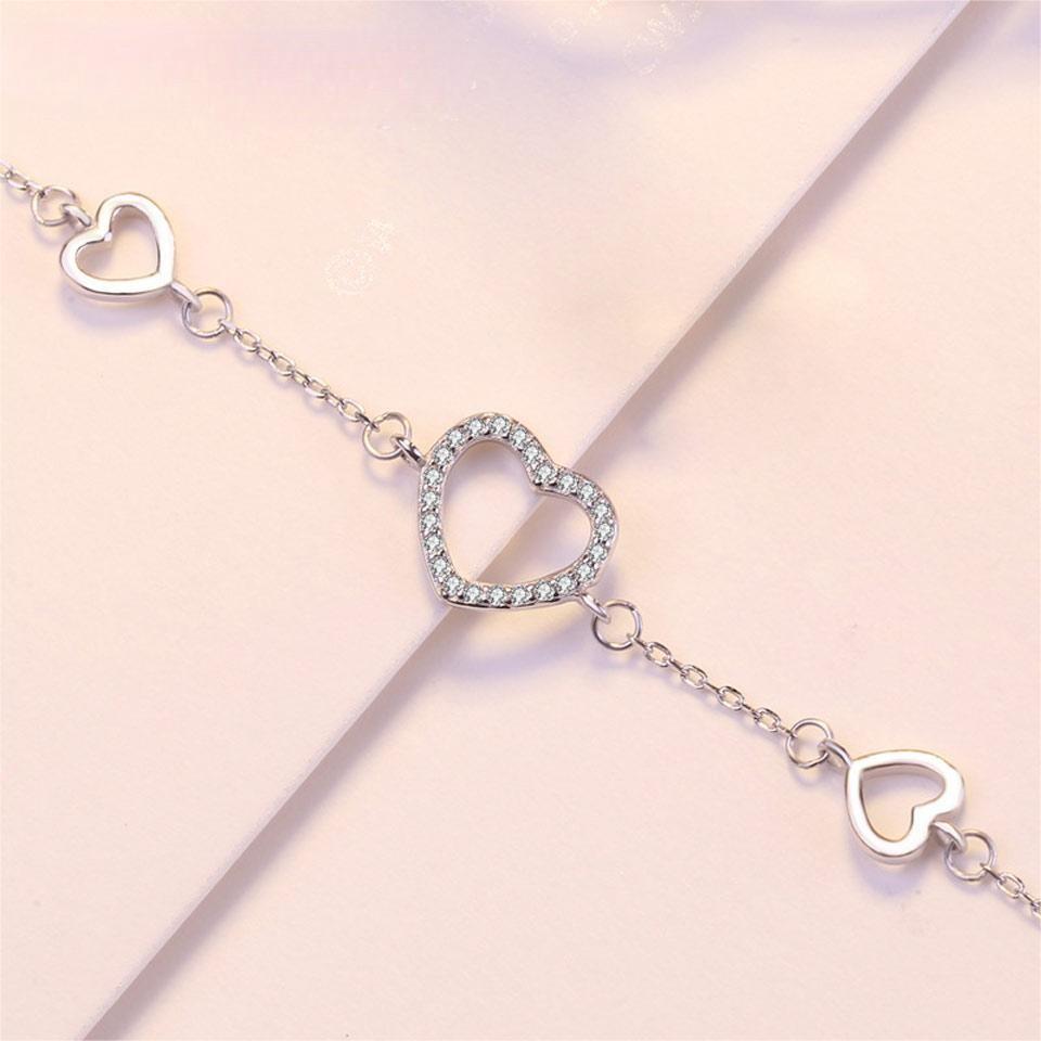 Romantic Heart Shape Zircon Bracelets & Bangles Real 925 Sterling Silver Charm Bracelets For Women Fine Jewelry