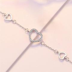 Romantic Heart Shape Zircon Bracelets & Bangles Real 925 Sterling Silver Charm Bracelets For Women Fine Jewelry
