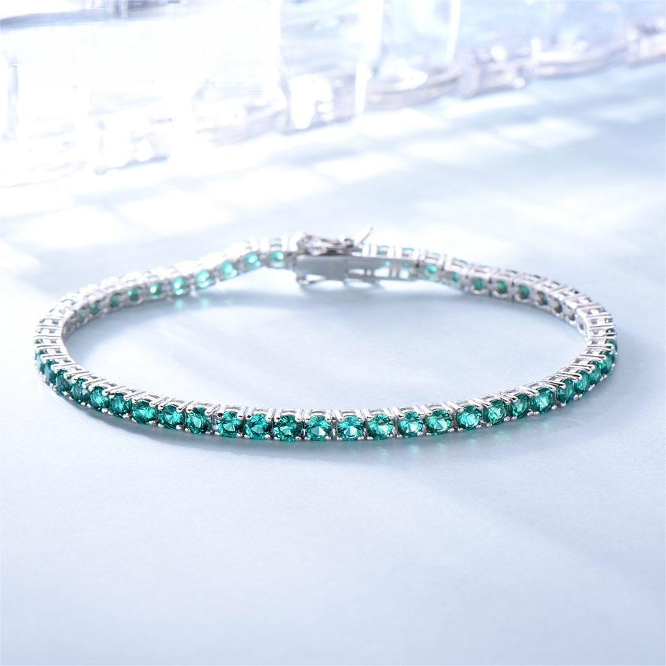 Luxury Created Nano Green Emerald Gemstone Tennis Bracelet Real 925 Sterling Silver Bracelets & Bangles Romantic For Women Gifts