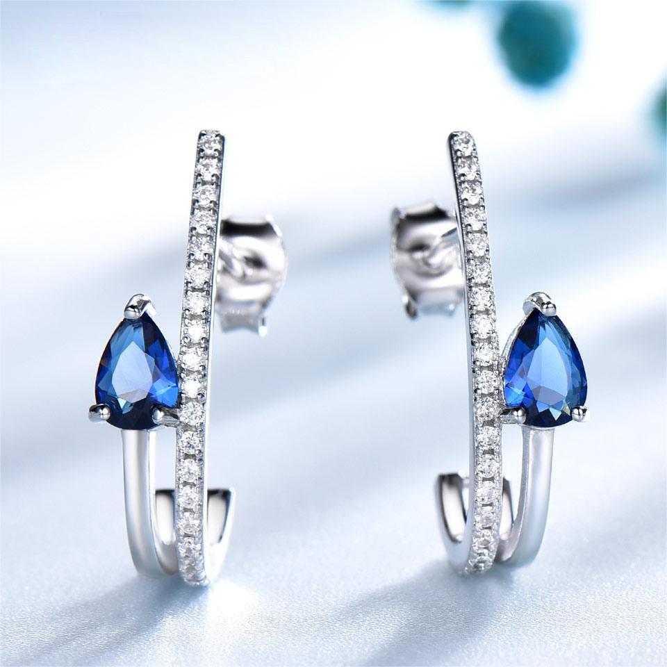 Solid 925 Sterling Silver Drop Earrings for Women Blue Sapphire Gemstone Earrings Wedding Fine Jewelry Simple Party Gift