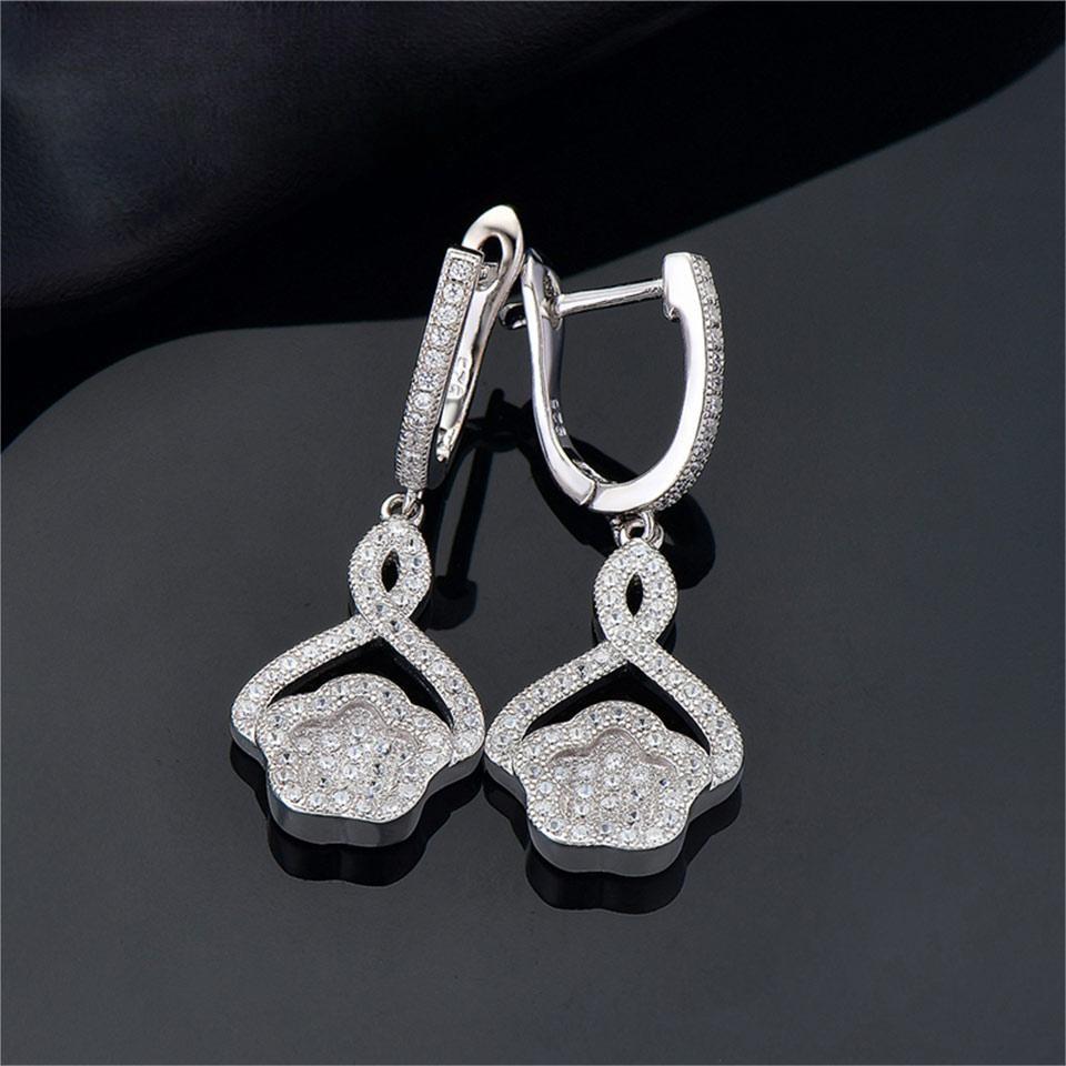 White Cubic Zircon Flower Earrings Solid 925 Sterling Silver Clip Earrings For Women Bride Wedding Classic Fine Jewelry