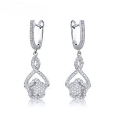 White Cubic Zircon Flower Earrings Solid 925 Sterling Silver Clip Earrings For Women Bride Wedding Classic Fine Jewelry