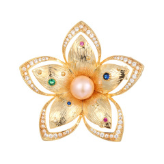 Flower Natural Pearl Cubic Zircon Stone Pave Setting Brooch Collar Pins For Suit Shining Women Party Brooches Jewelry