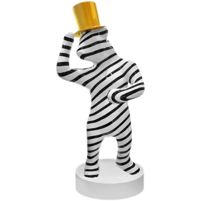 Black White Animal Ornaments , Striped Bear Abstract Metal Sculptures