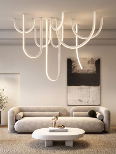 Chandelier Simplicity Linear Style with Spiral Acrylic LED Flexible Tube Suspension Lighting in Ceiling
