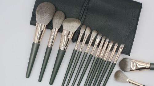 M1401 Green aluminum tube gradient wool makeup brush set