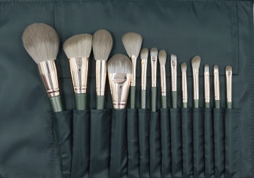 M1401 Green aluminum tube gradient wool makeup brush set