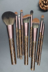 M901 Tan hair make-up brush set with old native wooden handle