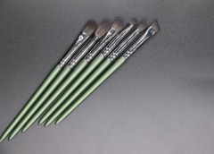 M902 Tan Hair Silver Feerules Green Handle Makeup Brush Set