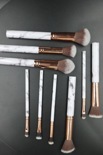 M903 Brown Gradient Hair Gold Tube Marble Plastic Handle Makeup Brush Set
