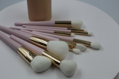 M805Pure White Hair Gold Tube Peach Pink Lacquer Glossy Handle Makeup Brush Set Including Eye Brush