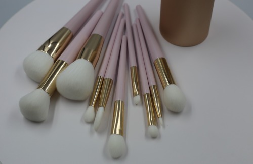 M805Pure White Hair Gold Tube Peach Pink Lacquer Glossy Handle Makeup Brush Set Including Eye Brush
