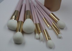 M805Pure White Hair Gold Tube Peach Pink Lacquer Glossy Handle Makeup Brush Set Including Eye Brush