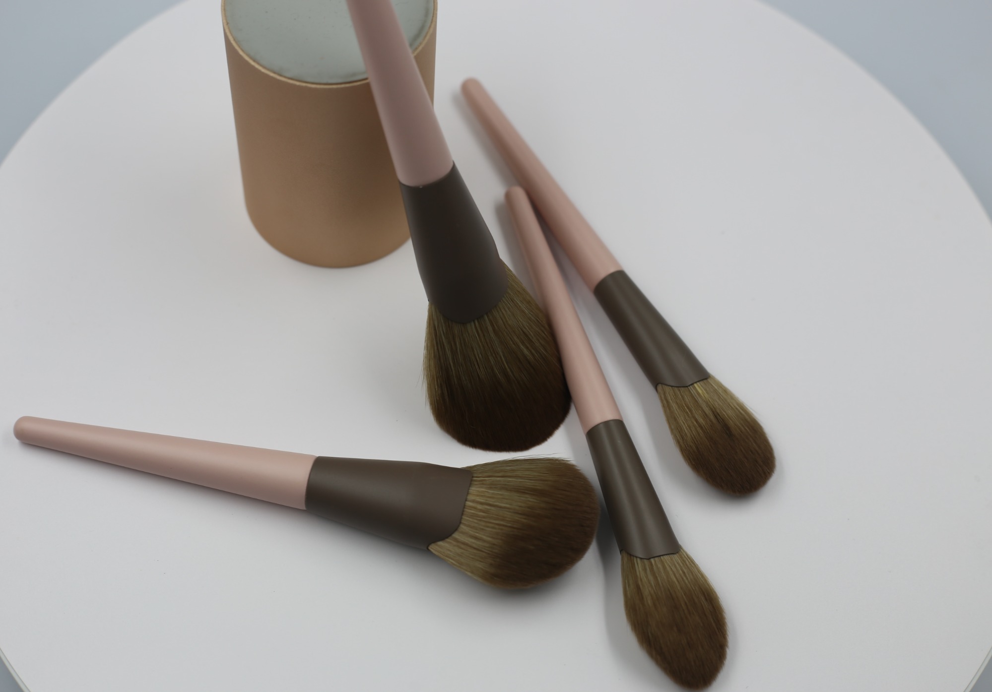 M1207 Brown Hair Brown Tube Skin Pink Handle Super Soft Hair Makeup Brush Set