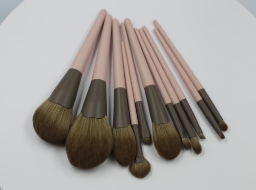M1207 Brown Hair Brown Tube Skin Pink Handle Super Soft Hair Makeup Brush Set