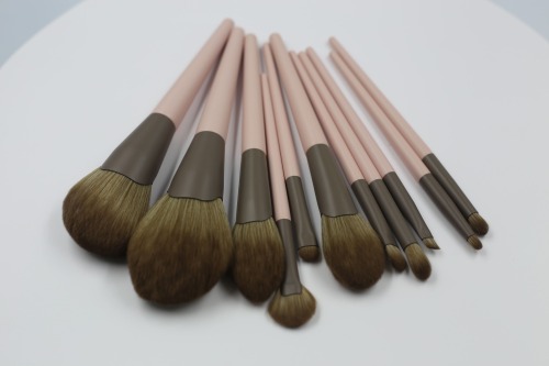 M1207 Brown Hair Brown Tube Skin Pink Handle Super Soft Hair Makeup Brush Set