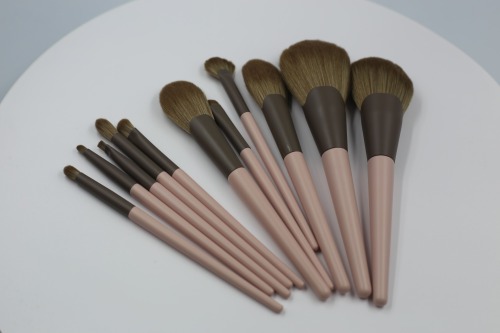 M1207 Brown Hair Brown Tube Skin Pink Handle Super Soft Hair Makeup Brush Set