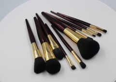 M1015 Dark Brown Hair Gold Tube Wine Red Rhombus Makeup Brush Handle