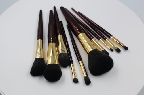M1015 Dark Brown Hair Gold Tube Wine Red Rhombus Makeup Brush Handle