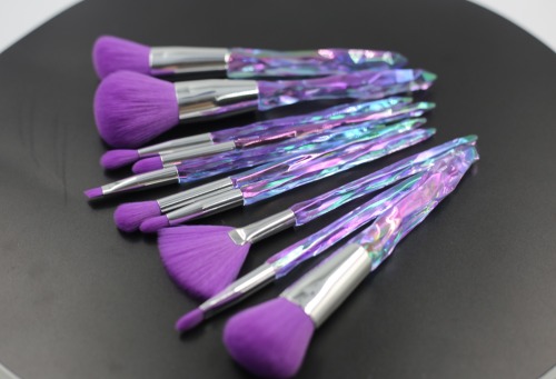 Purple Hair Silver Tube Purple Gradient Crystal Makeup Brush Set