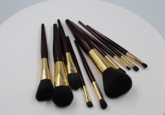 M1015 Dark Brown Hair Gold Tube Wine Red Rhombus Makeup Brush Handle