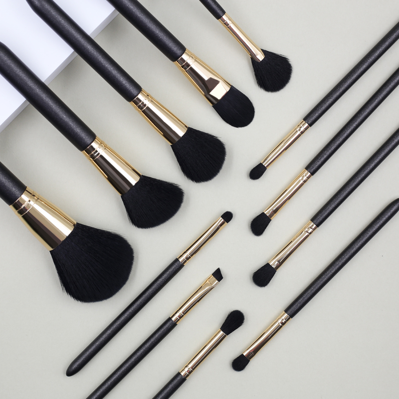 12pcs Gold Aluminum Tube Plastic Handle Makeup Brush Set