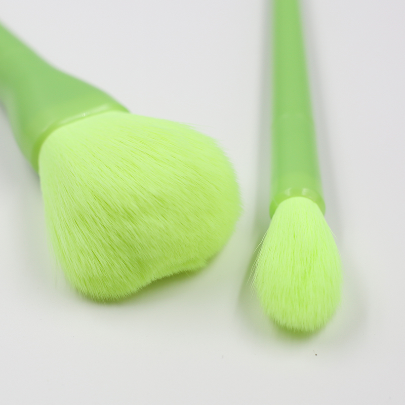 Fluorescent green flat head brush shape makeup brush set can be customized other colors and logo
