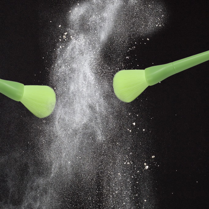 Fluorescent green flat head brush shape makeup brush set can be customized other colors and logo