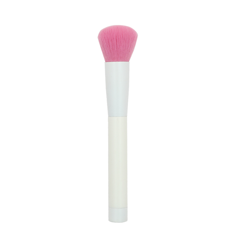Blush brush with pink nylon hair and pure white handle