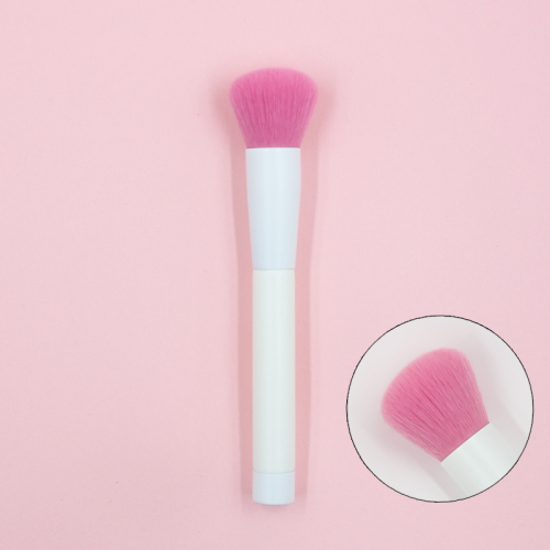 Blush brush with pink nylon hair and pure white handle