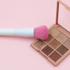 Blush brush with pink nylon hair and pure white handle